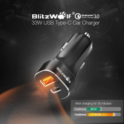 Ładowarka samochodowa BlitzWolf BW-C8, QC 3.0, USB-C, z kablem za 4,23$ (~17zł) - Banggood