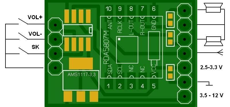 Схема приемника на rda5807fp