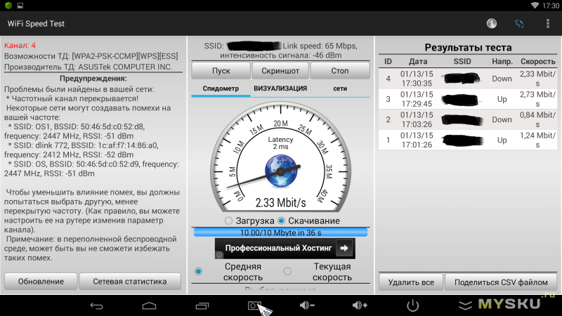 С.43 WiFi Speed Test (зона уверенного приема Down)